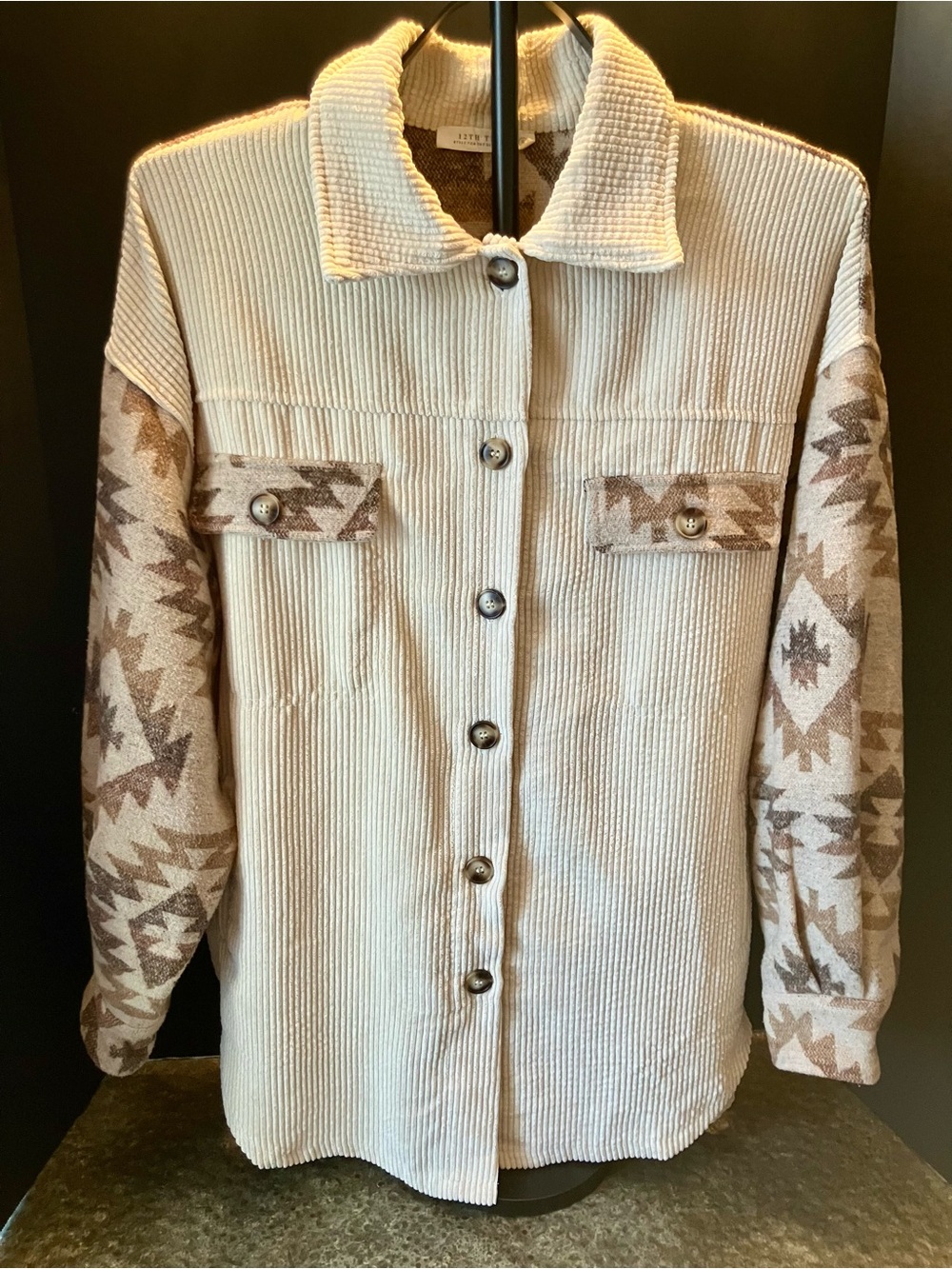 12th Tribe Corduroy Southwestern Geometric Button-Down Front Shacket Size S